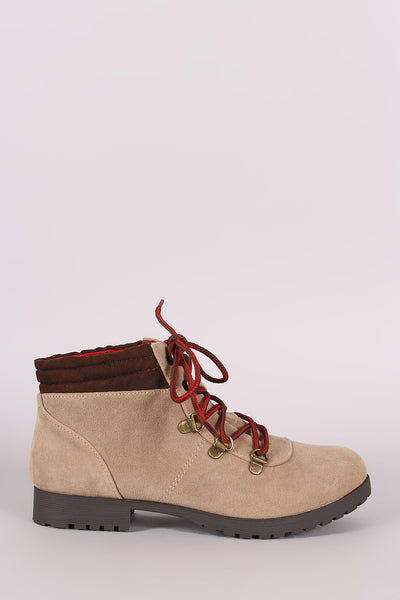 Qupid Suede Lace Up Work Ankle Boots