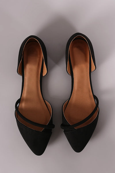 Qupid Suede Pointy Toe Dorsay Flat