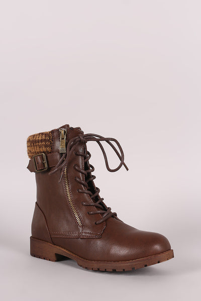 Bamboo Sweater Cuff Combat Lug Boots