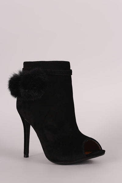 Shoe Republic LA Suede Pompom Stiletto Ankle Boots