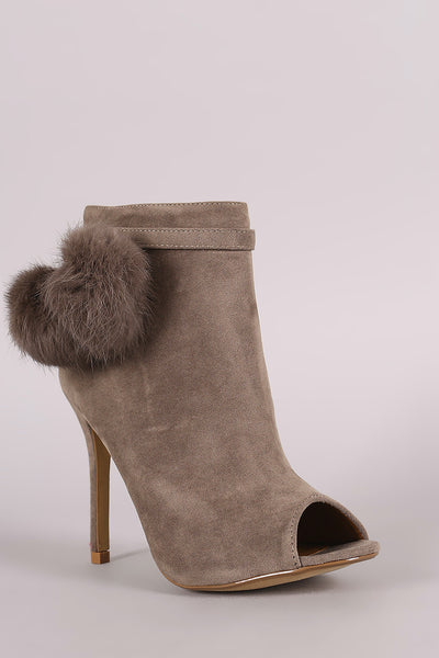 Shoe Republic LA Suede Pompom Stiletto Ankle Boots