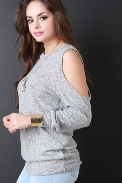 Marled Knit Cold Shoulder Sweater Top