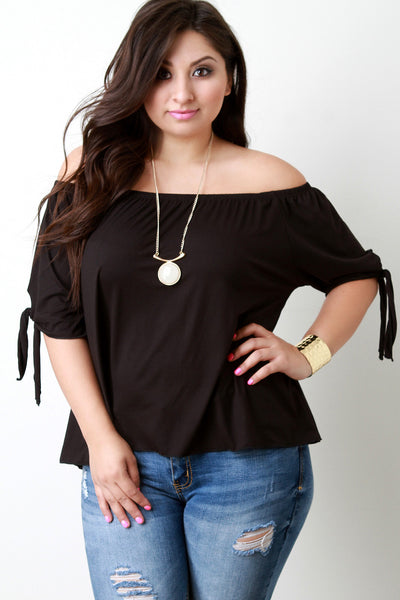 Off The Shoulder Self-Tie Elbow Sleeves Top