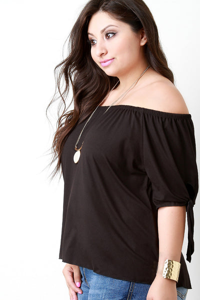 Off The Shoulder Self-Tie Elbow Sleeves Top