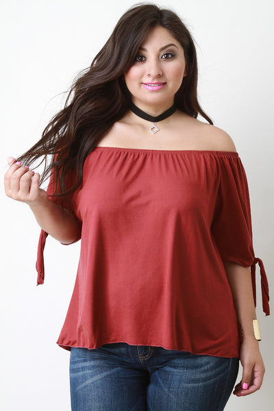 Off The Shoulder Self-Tie Elbow Sleeves Top