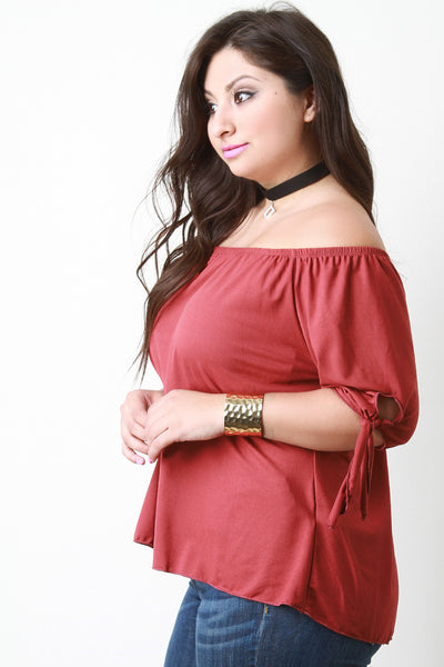 Off The Shoulder Self-Tie Elbow Sleeves Top