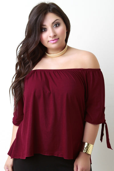 Off The Shoulder Self-Tie Elbow Sleeves Top