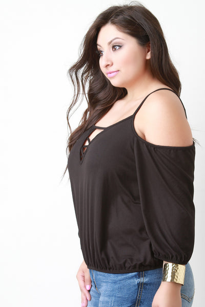 Cold Shoulder Criss Cross Key Hole Blouse