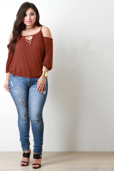 Cold Shoulder Criss Cross Key Hole Blouse