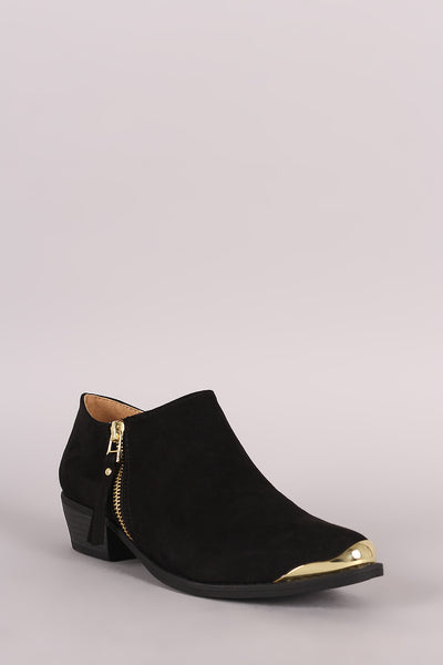 Qupid Suede Metallic Accent Toe Western Booties