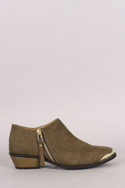 Qupid Suede Metallic Accent Toe Western Booties