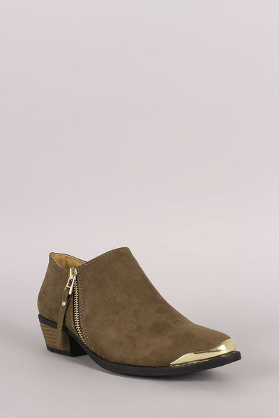 Qupid Suede Metallic Accent Toe Western Booties