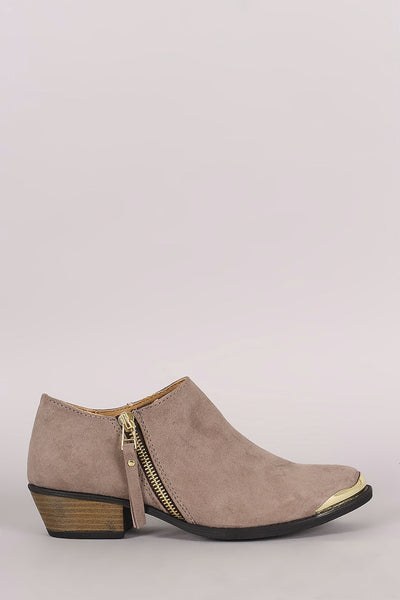 Qupid Suede Metallic Accent Toe Western Booties