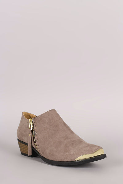 Qupid Suede Metallic Accent Toe Western Booties