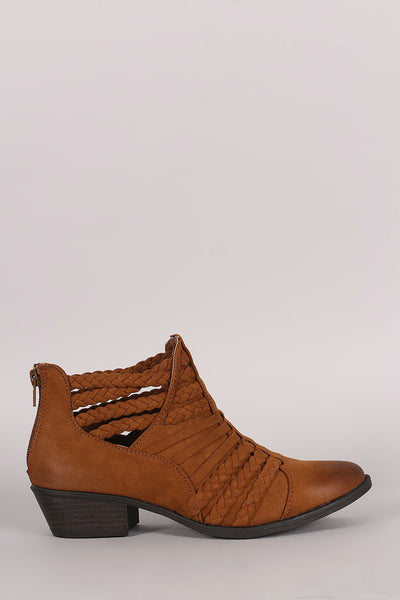 Qupid Suede Braided Western Ankle Boots