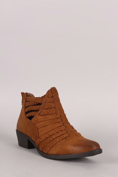 Qupid Suede Braided Western Ankle Boots