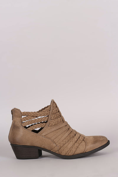 Qupid Suede Braided Western Ankle Boots