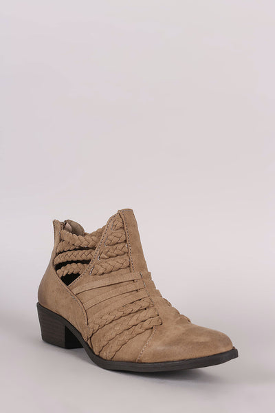 Qupid Suede Braided Western Ankle Boots