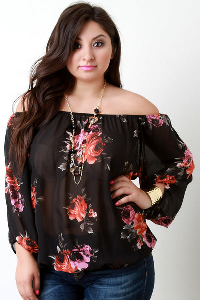 Off The Shoulder Chiffon Rosette Necklace Top