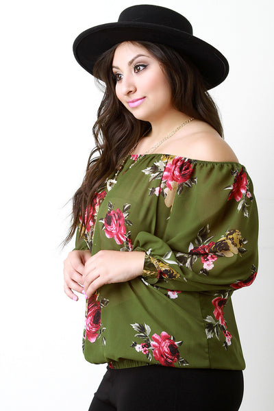 Off The Shoulder Chiffon Rosette Necklace Top