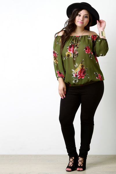 Off The Shoulder Chiffon Rosette Necklace Top