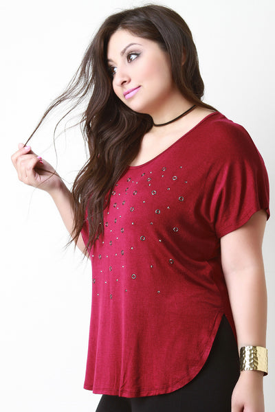 Grommets and Crystals Dolman Sleeve Tee