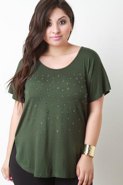 Grommets and Crystals Dolman Sleeve Tee