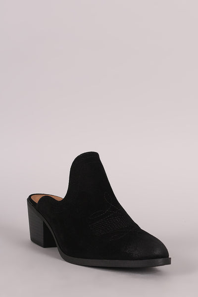 Qupid Suede Embroidery Mule Blocked Heel