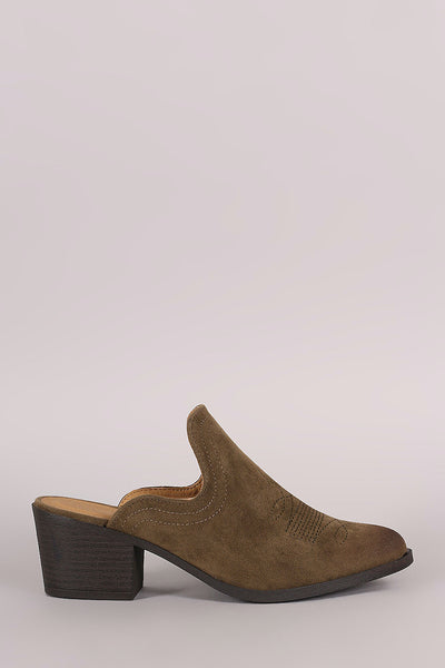 Qupid Suede Embroidery Mule Blocked Heel