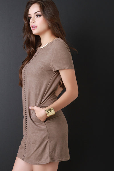 Woven Detail Suede Shift Dress