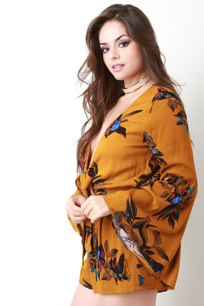 Bell Sleeve Tropical Tie Romper