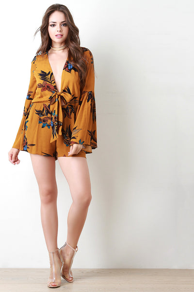 Bell Sleeve Tropical Tie Romper