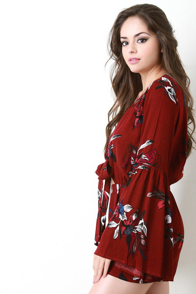 Bell Sleeve Tropical Tie Romper