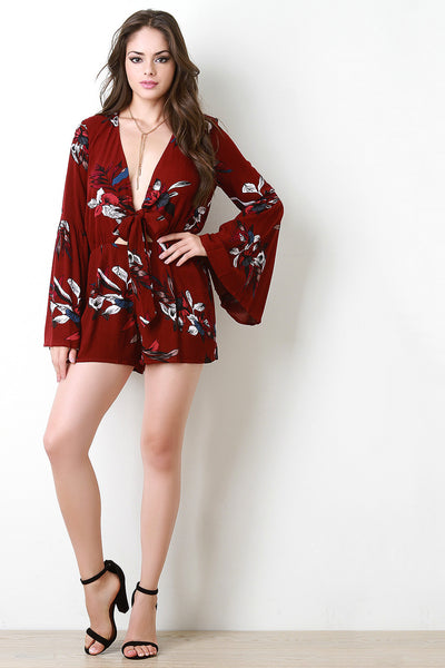 Bell Sleeve Tropical Tie Romper