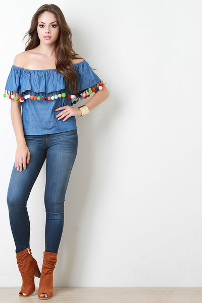 Chambray Off The Shoulder Fiesta Top