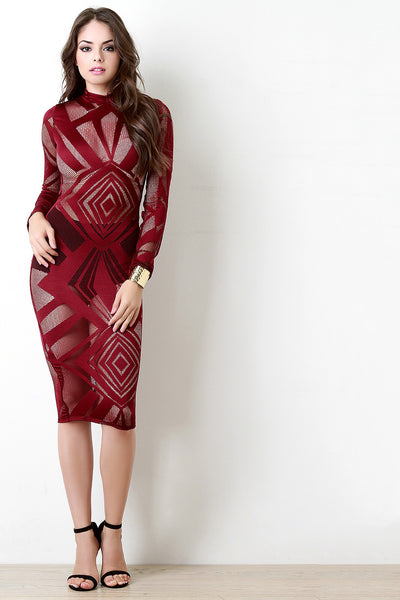 Geometrical Mesh Longsleeve Bodycon Dress