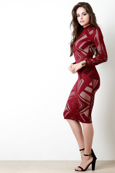 Geometrical Mesh Longsleeve Bodycon Dress