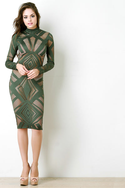 Geometrical Mesh Longsleeve Bodycon Dress