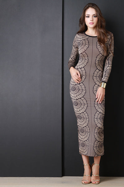 Spherical Web Print Longsleeve Bodycon Dress