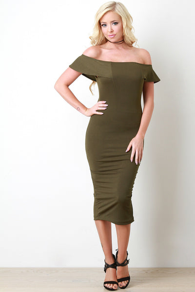 Princess Seam Bardot Midi Dress