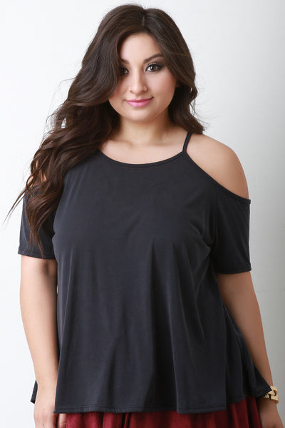 Lace Up Back Detail Cold Shoulder Top