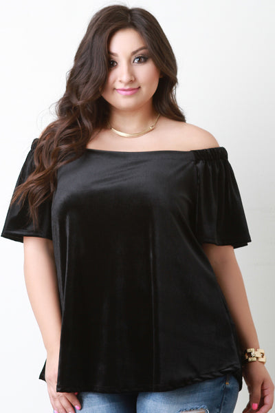 Velvet Rib Knit Off The Shoulder Top