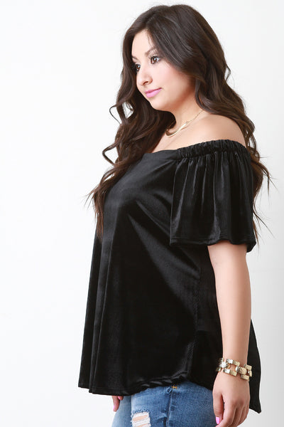 Velvet Rib Knit Off The Shoulder Top