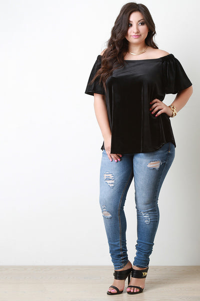 Velvet Rib Knit Off The Shoulder Top