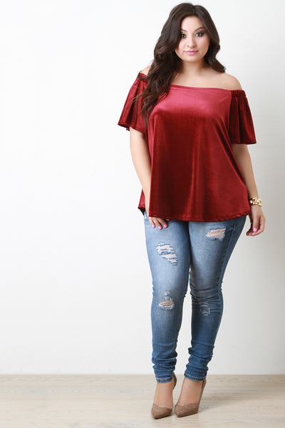 Velvet Rib Knit Off The Shoulder Top