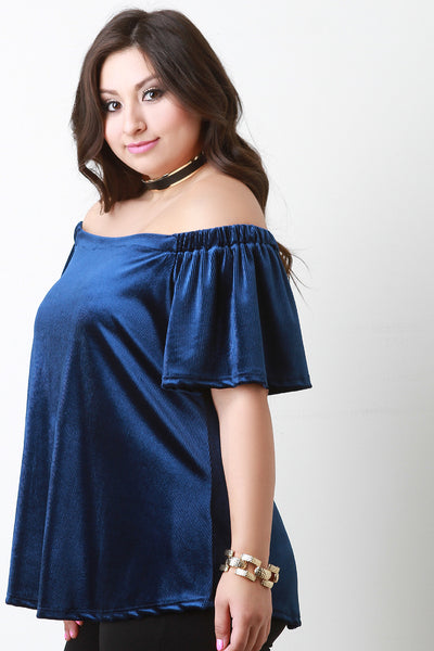 Velvet Rib Knit Off The Shoulder Top