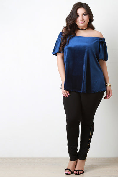 Velvet Rib Knit Off The Shoulder Top